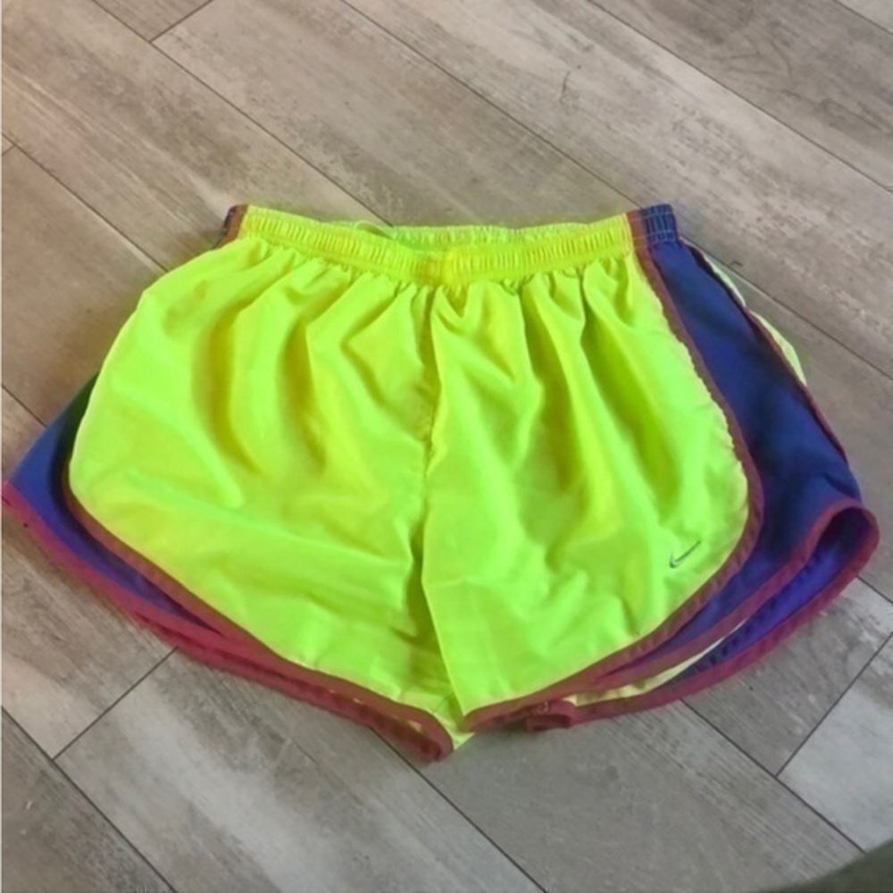 Nike Dri-Fit Bright Yellow Purple Trim Running Shorts